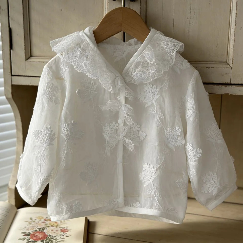 2026 Summer New Children Long Sleeve Coat Girls Flower Lace Embroidery Sunscreen Clothing Kids Toddler Hooded Cardigan Jacket