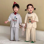 Kids Cute Animal Pajama Set Print Comfortable Sleepwear for Brother Sister 2pcs Summer Children  Cartoon Top Pant Loungewear