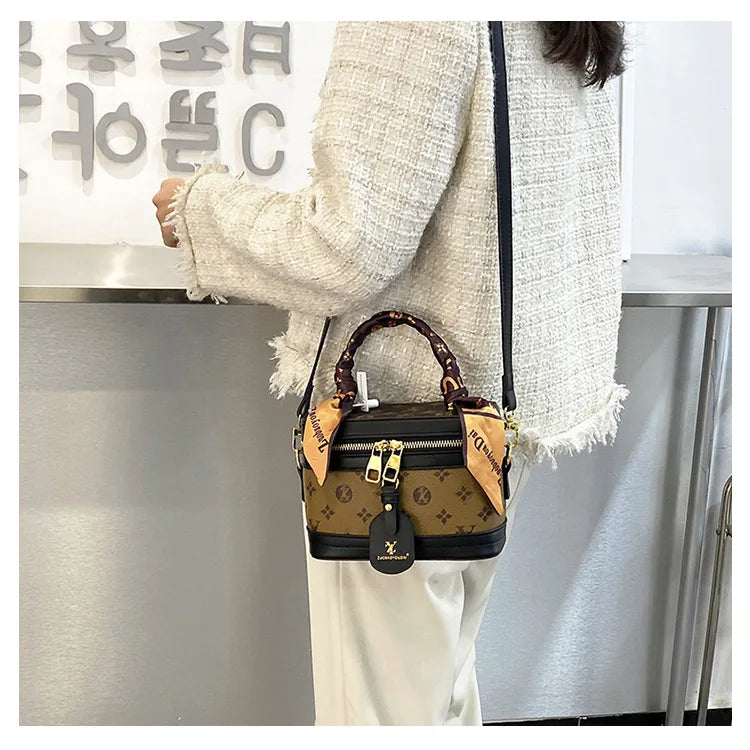 Brand Designer Women's Printed Box Bag Handbags Ladies Retro Patchwork Handbags Wild Portable Shoulder Corssbody Cosmetic Bag