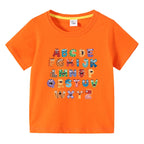 Boys Girls T-Shirt 26 Letters Print Black 100% Cotton Short Sleeve Tee Soft Casual Summer Tops for Kids Children