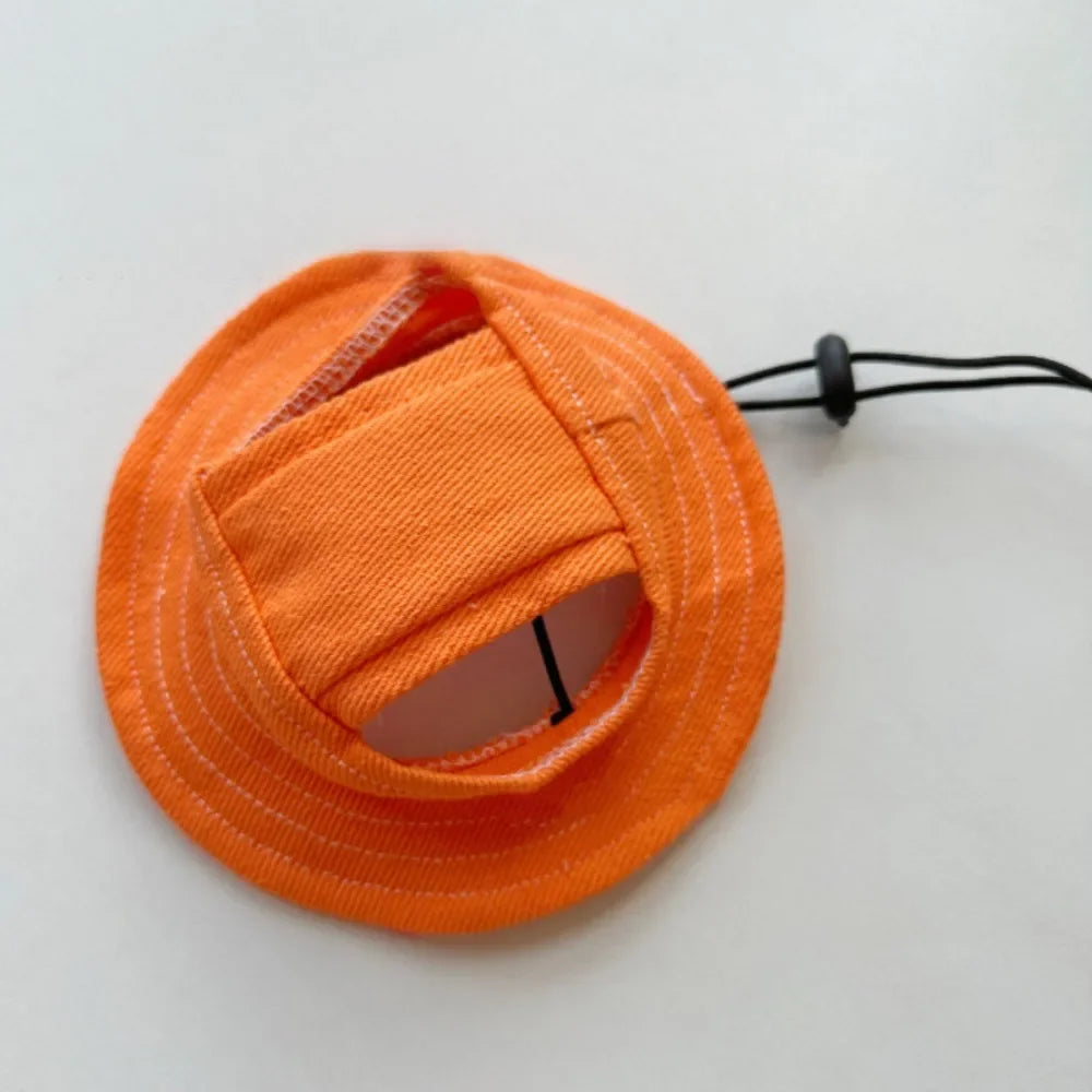 Fashion Cotton Pet Sunshade Cap Solid Color Adjustable Dog Cat Bucket Hat Sun Protection Breathable Pet Sunscreen Tie Hat Travel