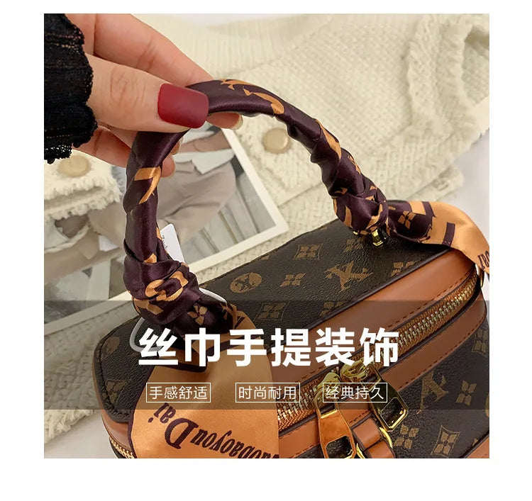 Brand Designer Women's Printed Box Bag Handbags Ladies Retro Patchwork Handbags Wild Portable Shoulder Corssbody Cosmetic Bag