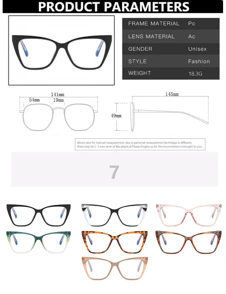 Fashion TR90 Retro Cat Eye Anti-blue Light Glasses Frame Women New Ultra-light Frame Glasses