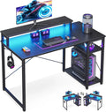 40 Inch Gaming Desk with Storage, LED Lights, Shelf & Monitor Stand in Carbon Fiber Black