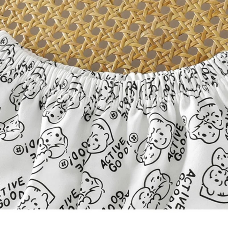 Summer Kids Striped Sport Shorts 0-5Y Children Loose Elastic Pants Cartoon Beach Shorts for Boys Girls Outdoor Play