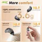 Acer Ohr562 Wireless Bluetooth Headphones, In-Ear Anc Active Noise Reduction, Stereo Sound for Calls, with Charging Case, Mini and Compact Sleep-Aid Headphones Suitable for Sleeping, Compatible with Mobile Phones and Tablets