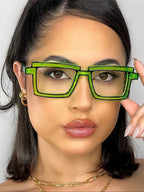 Retro Personality Rectangular Glasses Frame Woman Man Brand Designer Fashion Square Eyeglasses TR90 Eyewear with Pouch & Cloth