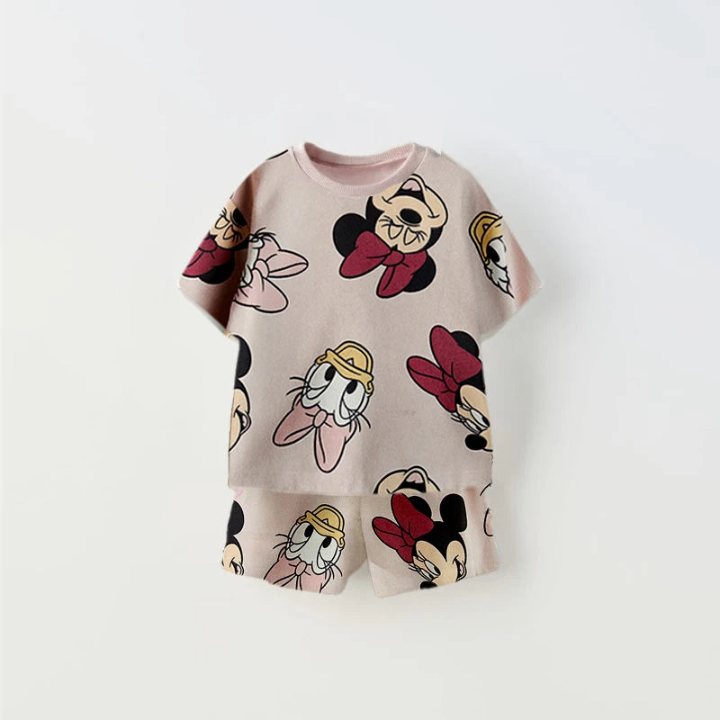 Mickey Mouse Tshirt+Short 2Piece Set Summer Wear Children New Short Sleeve Suit 2026 Summer Kids Cartoon T-shirt Loose Shorts