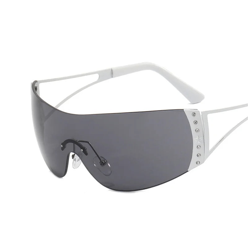 Cyberpunk Y2K Sunglasses Women Fashion Rimless One Piece Sun Glasses Men Vintage Shades 2000S Accessories 90S Gradient Glasses