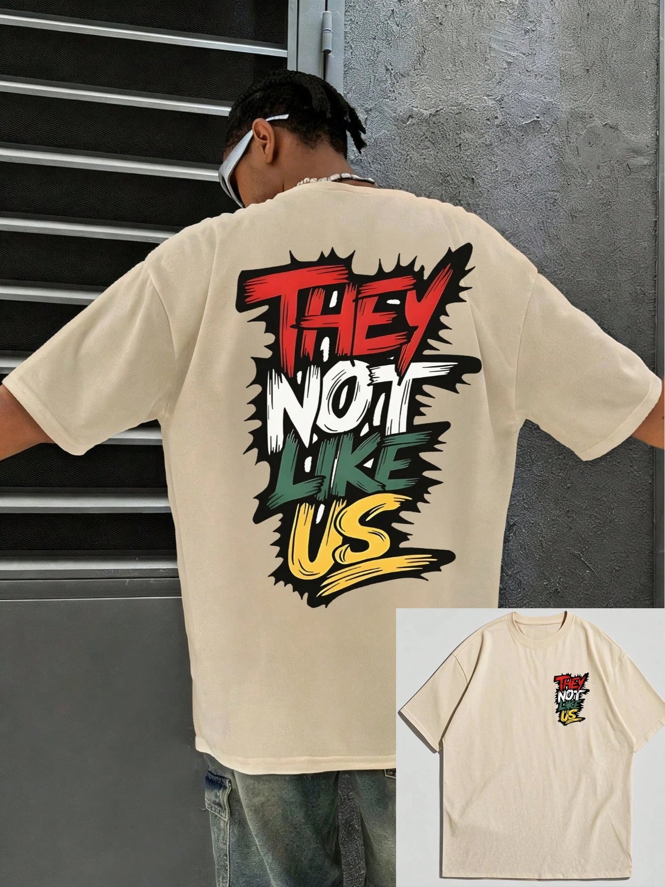 Men's 100% pure cotton fashionable casual loose THEY NOT LIKE US graffiti print round neck short sleeved T-shirt versatile top
