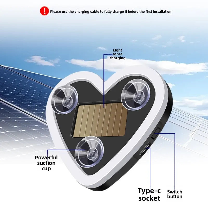 Car solar triangle window peach heart love atmosphere light car modification neon light USB heart light