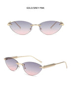 Fashion Trendy Retro Cat Eye Sunglasses Women Luxury Designer Vintage Style Chic Frameless Metal Small Triangle Eyewear