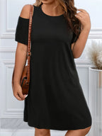 Plus Size Cold Shoulder Dress for Women Casual Loose Fit Knee Length Short Sleeve