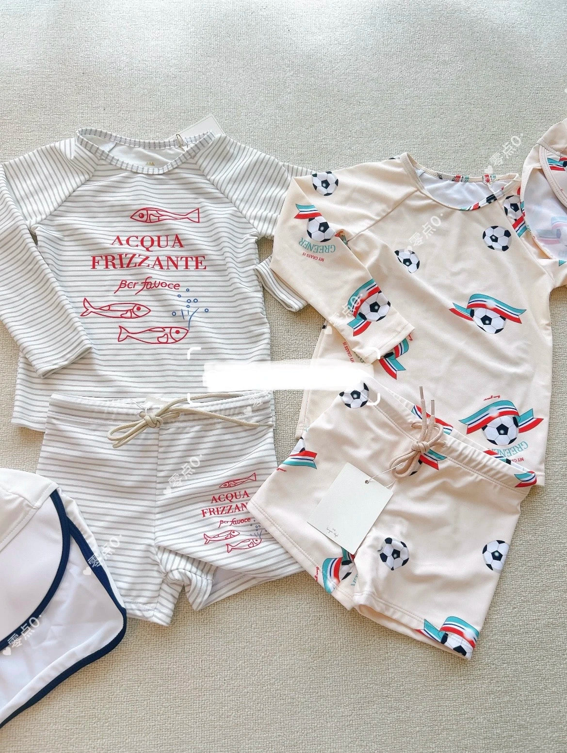 2026 KS Baby Girls Swimwear Football Printed Swimsuit Sets Summer Kids Holiday Striped Cute One-piece Swimming Suits Bikini Sets