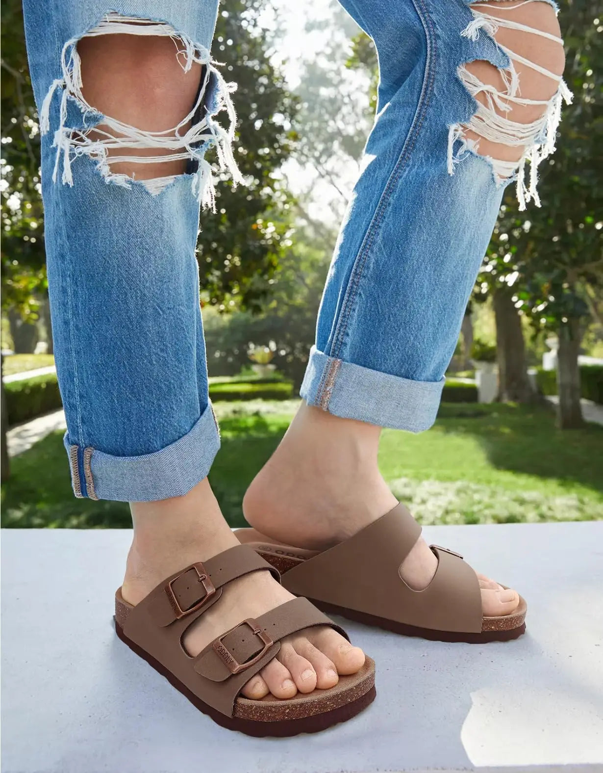 Asgard Summer New Leather Sandals Outdoor Fashion Double Buckle Beach Shoes Comfort Cork Footbed Clogs Slipper With Arch Support