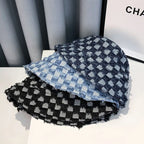 Fashion Summer Checked Board Cotton Jeans Bucket Hat Cap For Women Wide Brim Plaid Fisherman Hat Cap Outdoor Sunshade  Gift