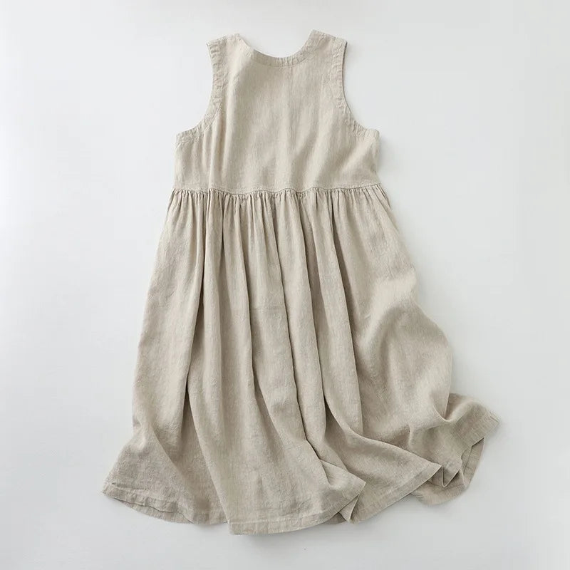 2026 New Women's Cotton Linen Sleeveless Dress Casual V Neck Button Down Loose Midi Dresses for Summer Women's Casual Dresses