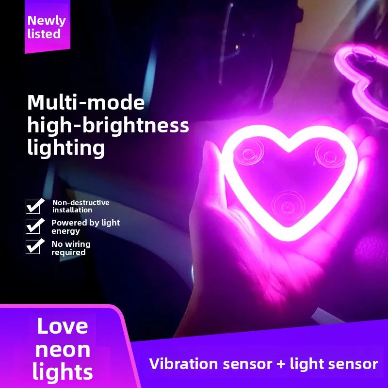 Car solar triangle window peach heart love atmosphere light car modification neon light USB heart light
