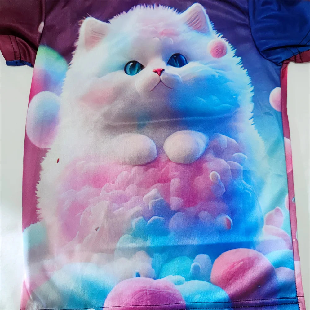 3D Cat Graphic T Shirts Autumn Clothing for Girls O-Neck Streetwear Top Long Sleeve T-Shirt Cartoon Animal Children's T-Shirts