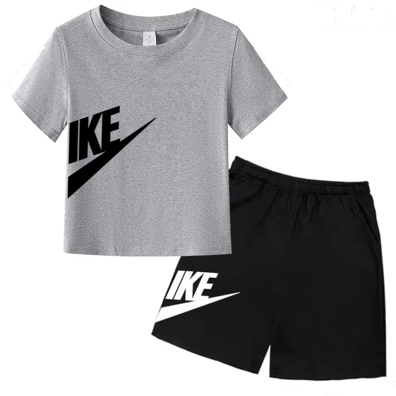 Summer Brand White T-shirt+Shorts Two-piece set Kids New Clothing Fashion Letter Boy Girl3-12Yrs Sports Short-sleeved Casual Set