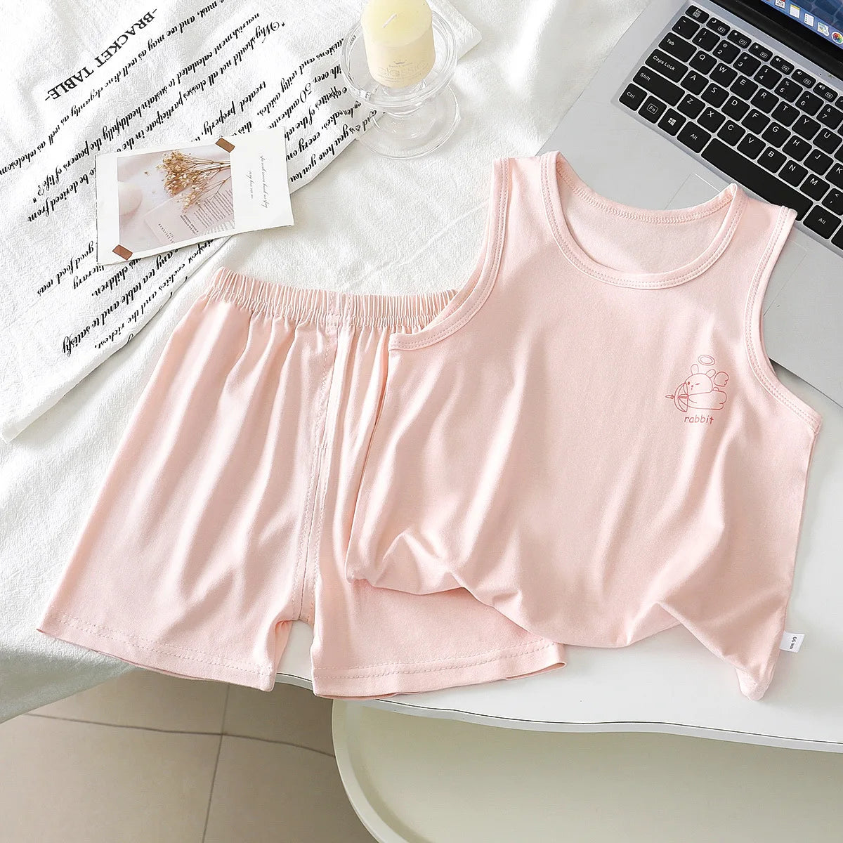 Baby Lightweight Vest 2pcs Outfit Infant Clothes Sleeveless Cartoon Tank Top+Shorts Set Breathable Unisex Toddler Playsuits