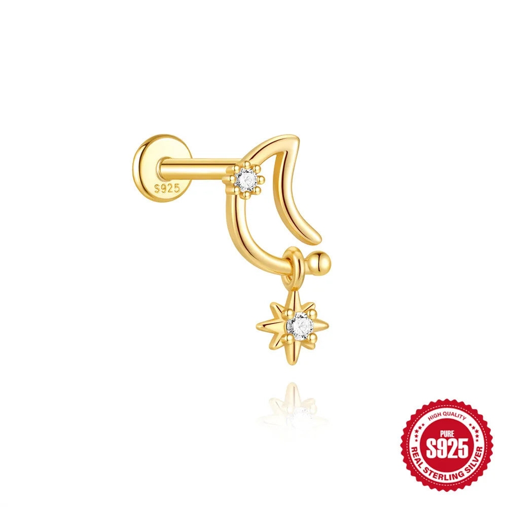 AIDE Star Moon Chain Tassel  925 Sterling Silver Shiny For Woman Piercing Earring Fashion Dainty Luxury Style fine jewelry