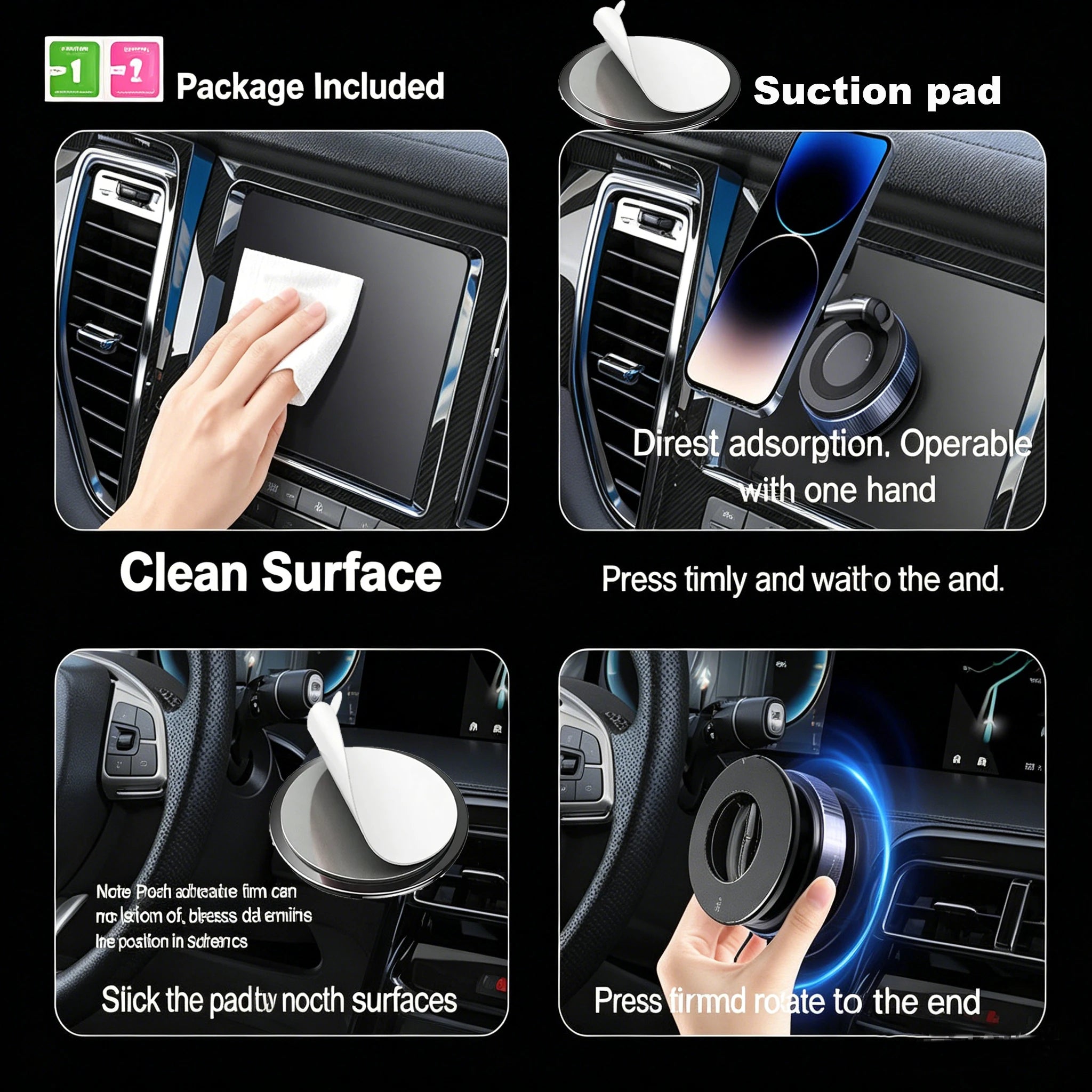 [Upgrade 360° Phone Holder] 360° Adjustable Vacuum Magnetic Mount Car Phone Holder Upgrade Version Compatible with Cars Mirrors
