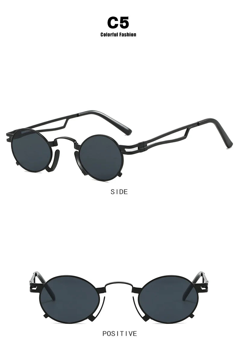 Retro Punk Round Sunglasses Small Frame Unisex 2025 New Trendy Vintage Metal Eyewear Designer Shadow for Women UV400 Protection