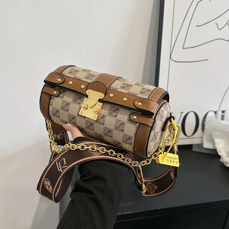 Women's Wide Shoulder Strap Bag Fashion Designers Retro Personality Shoulder Cylinder Crossbody Sling Bags Handbags For Women