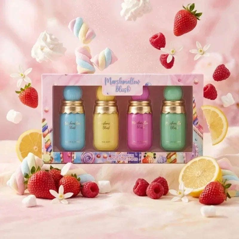 120ML Womens Eau De Parfum Gift Set 4PCS Sweet Candy Marshmallow Perfume Gourmand Fragrance Cute Bottle Long Lasting Spray