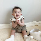 2026 Summer New Baby Sleeveless Bodysuit Cotton Infant Boy Girl Solid Sailor Collar Jumpsuit Newborn Toddler Clothes 0-24M