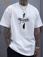 Men's Summer 100 Cotton Fashion Casual Loose Large Forgiveness Letter Creative Printed Round Neck Short Sleeve T-shirt