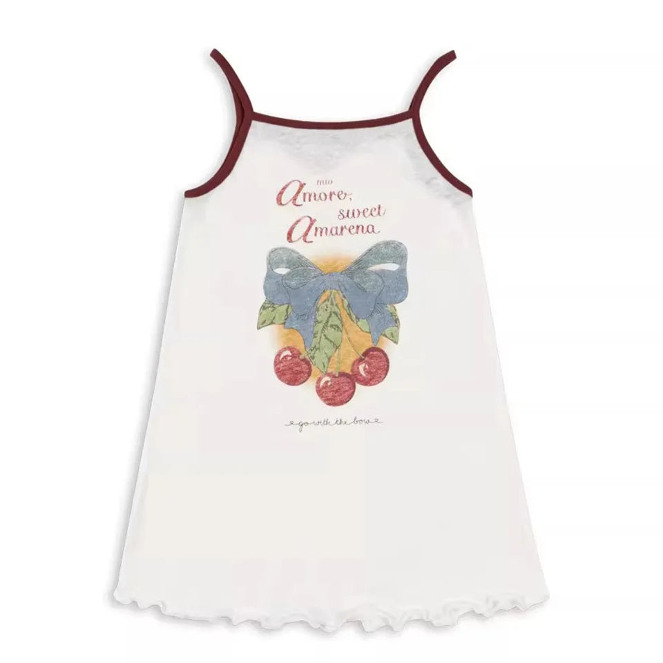 2025 KS Brand Summer Baby Girls Tassel Dresses T Shirts + Shorts Suits Sets Kids Clothes Girls Cotton Cherry Tank Dress Top 1-9Y
