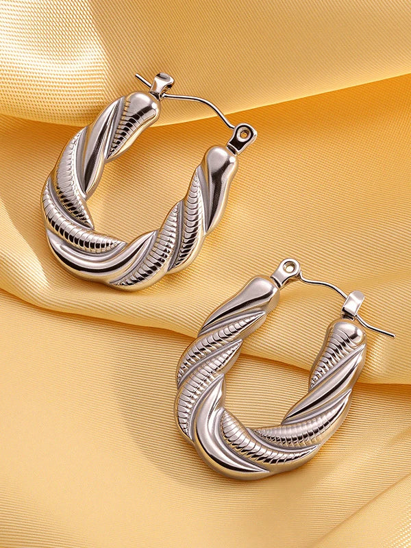 Retro Ins Style Women's Geometric Patterned Titanium Steel Hairpin Earrings Versatile Twist Design Fashionable Accessory