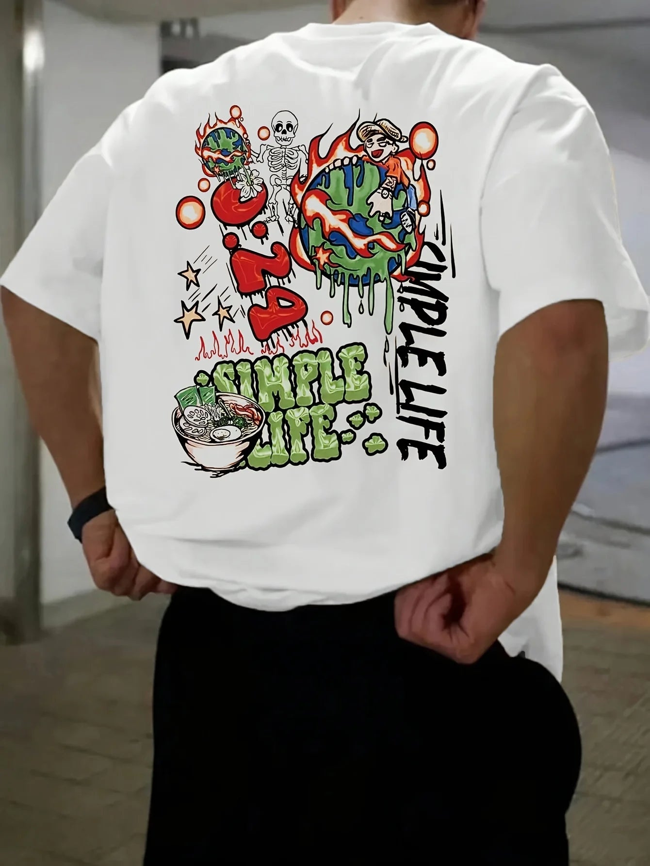 Men's Summer 100% Cotton Fashion Casual Sports Loose Graffiti Letter Print Round Neck Short Sleeve T-shirt Top