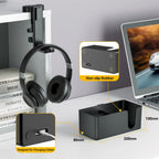 4 in 1 Desk Headphone Hanger Clamp on Under Desk Cup Holder Rotating Headphone Holder Detachable Pen Cup Holder Desk Storage
