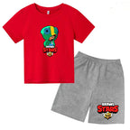 Children's Set Summer Suitable for Both Boys and Girls -Round-neck Cartoon Anime Sports T-Shirt Baby Short-Sleeved Shorts (Set)