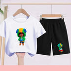 Children's Set Summer Suitable for Both Boys and Girls -Round-neck Cartoon Anime Sports T-Shirt Baby Short-Sleeved Shorts (Set)