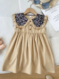 New Girls' Dress 2026 Summer Fashion Floral Navy Collar Sleeveless Dress Children's Clothes Girl Clothing