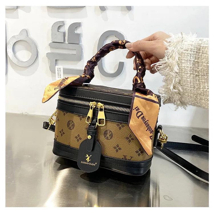 Brand Designer Women's Printed Box Bag Handbags Ladies Retro Patchwork Handbags Wild Portable Shoulder Corssbody Cosmetic Bag