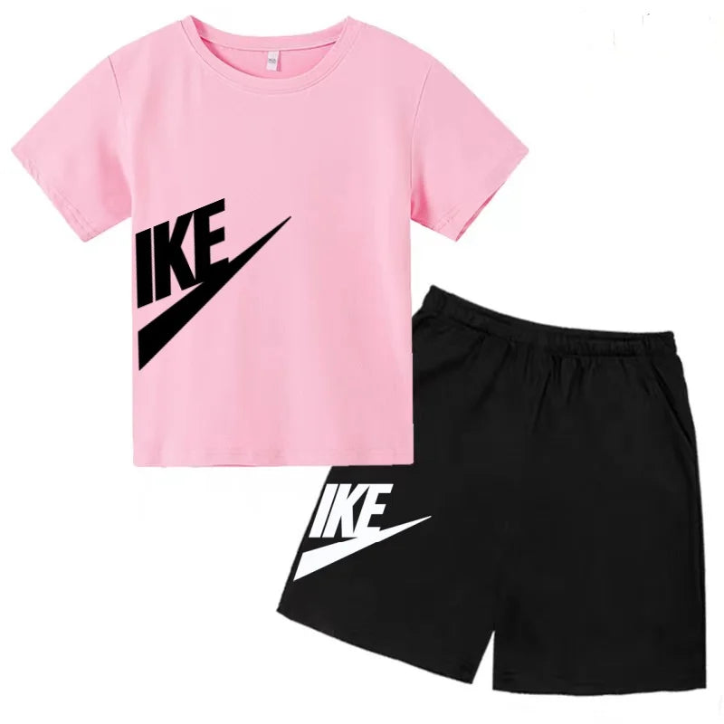 Summer Brand White T-shirt+Shorts Two-piece set Kids New Clothing Fashion Letter Boy Girl3-12Yrs Sports Short-sleeved Casual Set