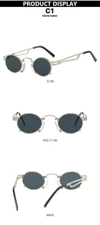 Retro Punk Round Sunglasses Small Frame Unisex 2025 New Trendy Vintage Metal Eyewear Designer Shadow for Women UV400 Protection