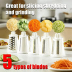 Rotary Cheese Grater, 5 in 1 Cheese Shredder with Handle, Replaceable Stainless Steel Blades, Vegetable Slicer, Easy Clean