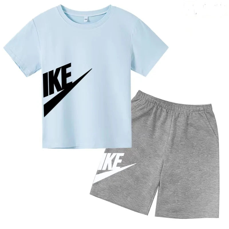 Summer Brand White T-shirt+Shorts Two-piece set Kids New Clothing Fashion Letter Boy Girl3-12Yrs Sports Short-sleeved Casual Set