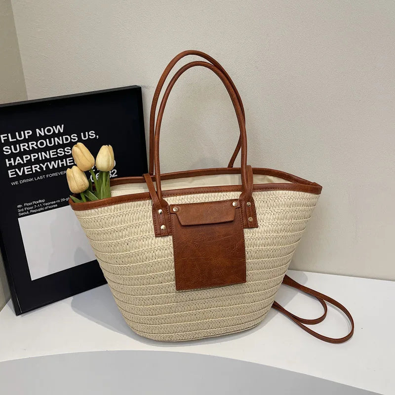 Handmade Beach Vacation Straw Woven Bag For Women Single-Shoulder Summer Straw Beach Bags Shopper Baskets Bohemian Large Tote Ba