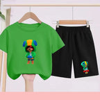 Children's Set Summer Suitable for Both Boys and Girls -Round-neck Cartoon Anime Sports T-Shirt Baby Short-Sleeved Shorts (Set)