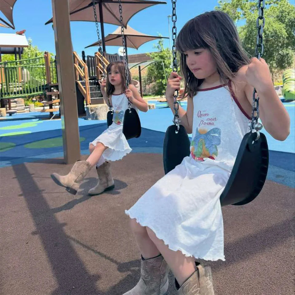 2026 KS Summer Baby Girls Cotton Slip Dresses Cherry T Shirts + Shorts Suits Sets Kids Clothes Girls Sequin Tank Dress Top 1-9Y