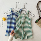 2026 Summer New Children Loose Casual Overalls Toddler Girls Sling Jumpsuit Cotton Boys Thin Striped Strap Shorts Kids Clothes