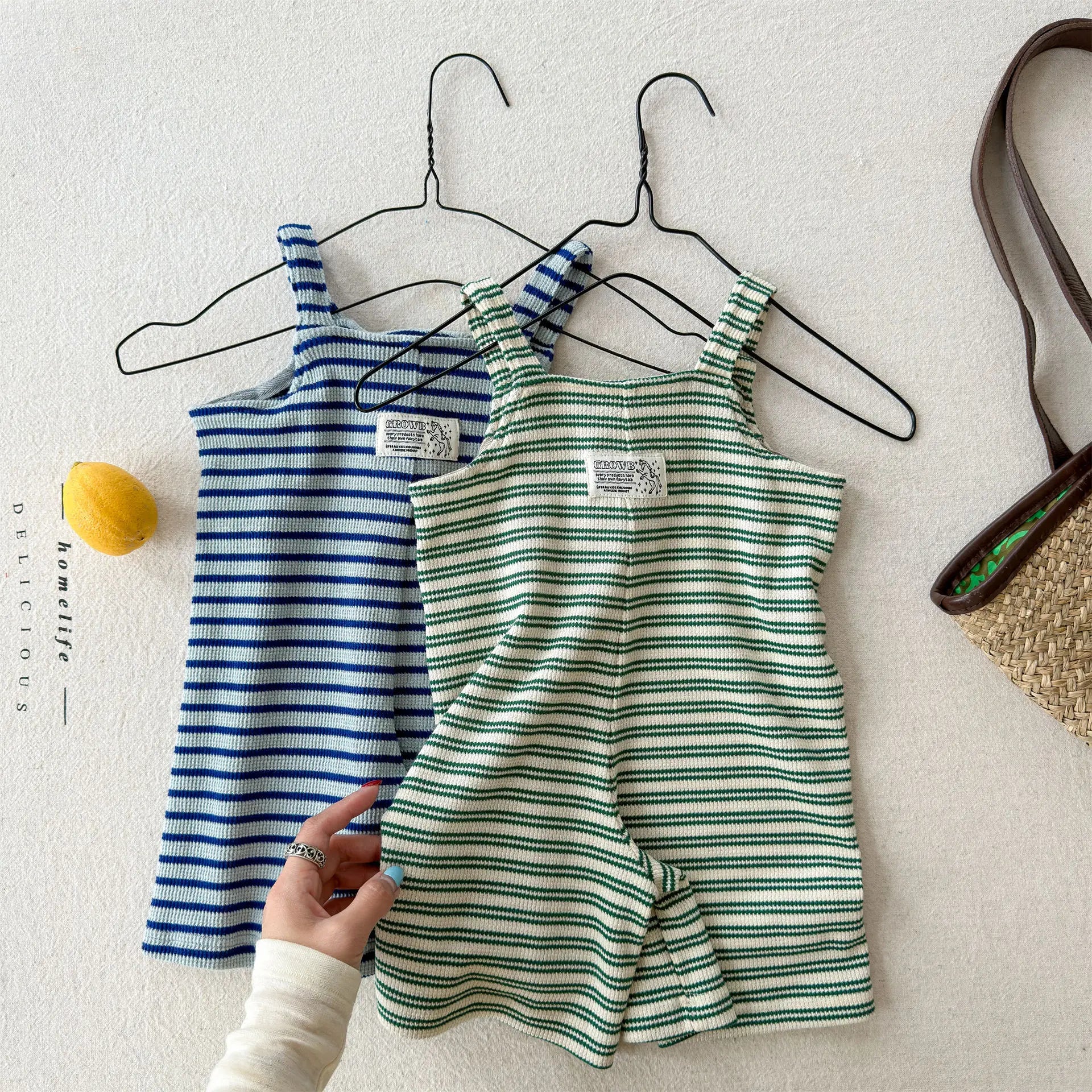 2026 Summer New Children Loose Casual Overalls Toddler Girls Sling Jumpsuit Cotton Boys Thin Striped Strap Shorts Kids Clothes