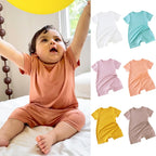 Summer Thin Baby Clothes 0-2Y Girls Boys Infant Solid Color Romper Newborn Short Sleeved Jumpsuit Toddler One Piece